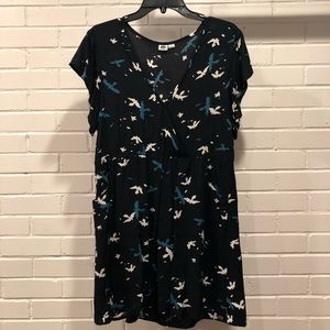 Roxy Bird Print V-Neck Black Dress, Large